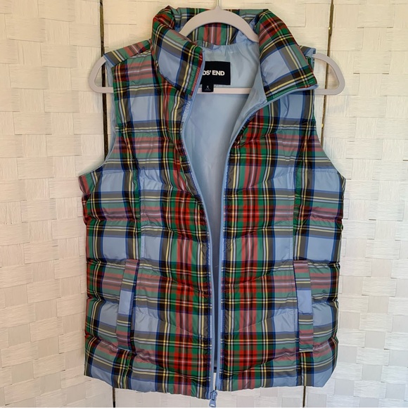 Land’s End Plaid Puffer Vest Holiday colors women’s size small - Picture 11 of 13